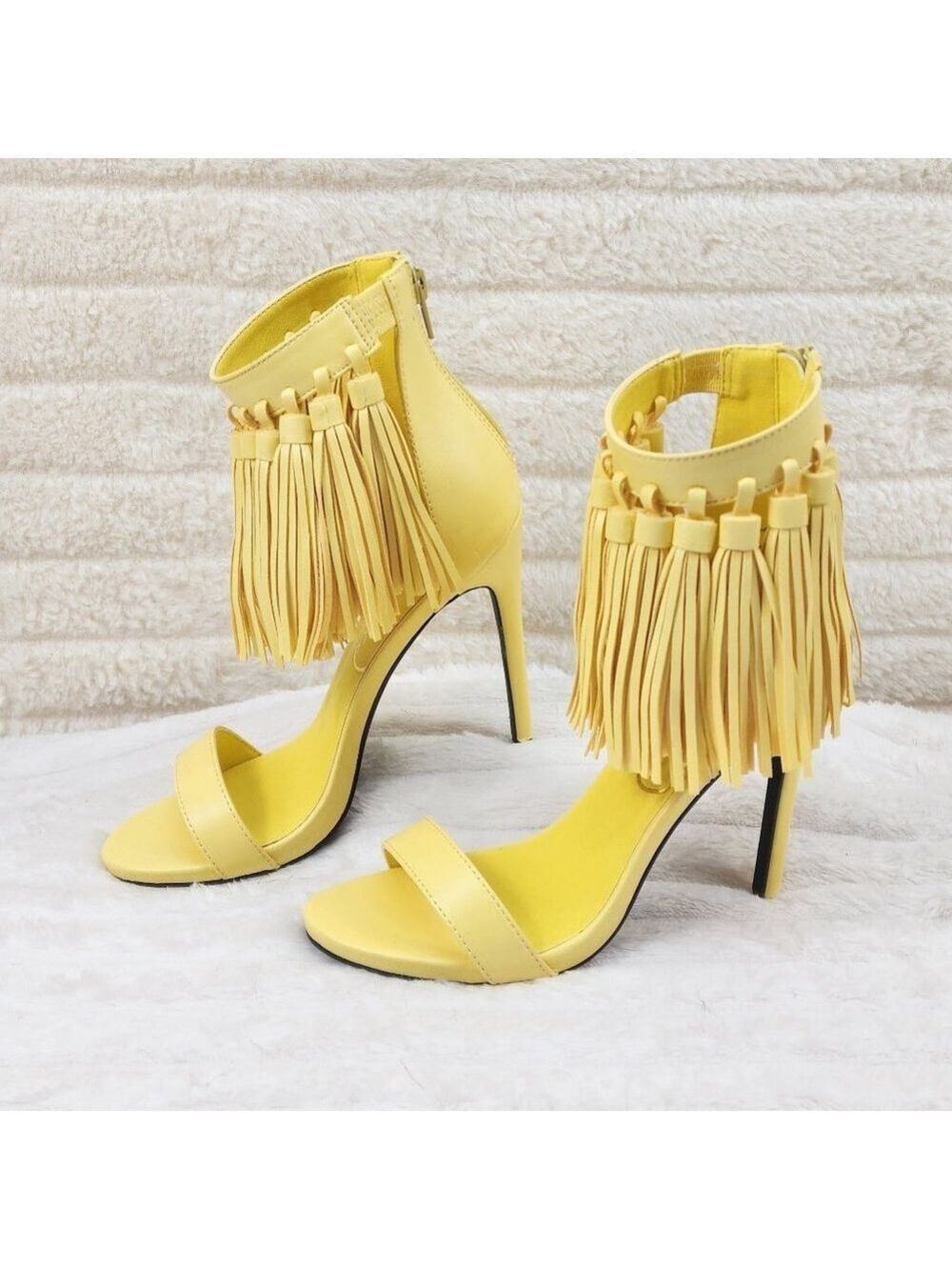 Privileged Elia Tassel Fringe Ankle Strap High Heels Butter Yellow
